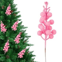 Artificial Berry Stems Christmas Glitter Picks 20Pcs Holiday Floral Stems for Christmas Tree Decorations, DIY Xmas Wreath & Home Décor – 7.8 Inch Pink