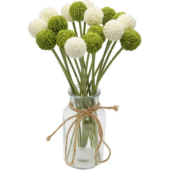Artificial Billy Ball Flowers, Craspedia Globosa Benth, Ball Chrysanthemum Spring Flowers, Green White Flower for Home, Wedding, St. Patrick's Day Decorations (Green and White, 8)