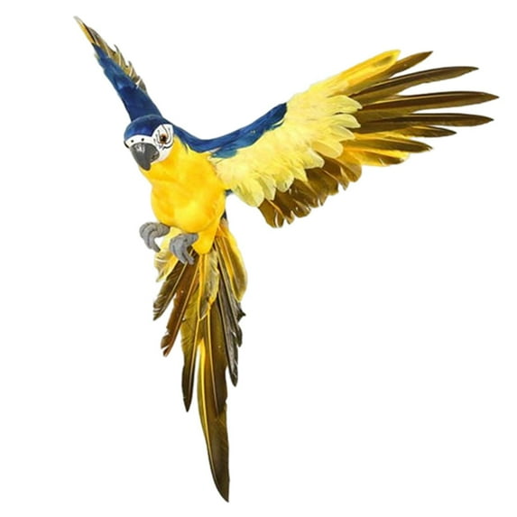 Artificial Bird Feather Parrot Modern Model Statue for home and garden Wall Tree Blue Yellow
