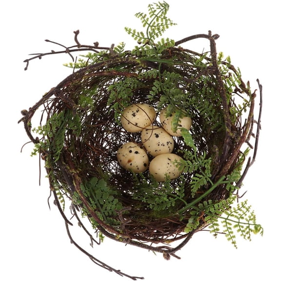 Artificial Bird Nest Decoration with 5 Fake Eggs Vine Woven Mini Nest for Home Easter Decor