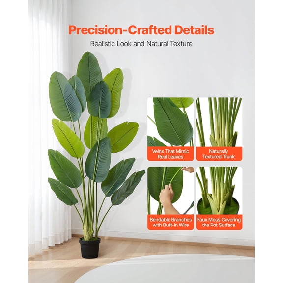 Artificial Bird of Paradise 6 ft Tall Fake Tropical Plant with 13 Trunks White Pot Faux Floor Silk Tree Large Tree for Home Office Living Room Decor Housewarming Indoor Outdoor