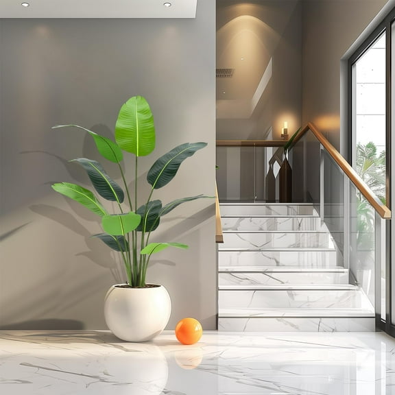 Artificial Bird of Paradise Plant 4/5FT Fake Palm Tree for Indoor Outdoor Modern Decor Faux Plants for Home Office Perfect Housewarming Gift with 8 Trunks Faux Leaves 1 Pack