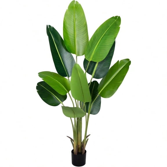 Artificial Bird of Paradise Plant 5.2Ft Fake Tropical Palm Tree with 10Trunks Faux Banana Leaf Trees in Pot for Home Indoor Outdoor Office Modern Decor Housewarming Gift1Pcs