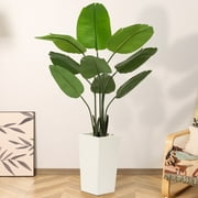HiPlants 5 FT Artificial Bird of Paradise Plant， Faux Tree in White Taper Planter with River Rock, Tall Fake Trees with Adjustable Branches for Indoor Home Decor, Office, Pet-Friendly Spaces
