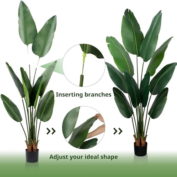 Artificial Bird of Paradise Plant 5 Ft Tall Fake Banana Leaf Plant for Indoors and Outdoors,Faux Palm Tree with Plastic Pot for Office and Home Decor,L160