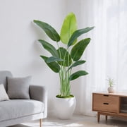 Artificial Bird of Paradise Plant 5Ft Tall Fake Tropical Palm Tree Large Fake Plants with 10 Silk Banana Leaves Faux Plant Indoor Decor Trees with White Pot for