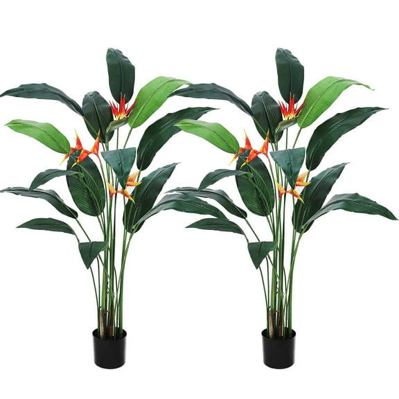 Artificial Bird of Paradise Plant 6FT(72in) Fake Palm Tree for Indoor Outdoor Modern Decor Faux Plants for Home Office Perfect Housewarming Gift with 14 Trunks Faux Leaves and 3 Faux Flowers-2pcs