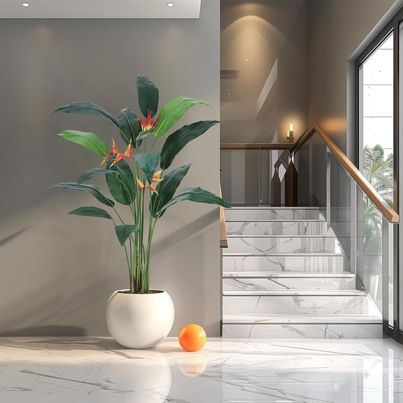 Artificial Bird of Paradise Plant 6FT(72in) Fake Palm Tree for Indoor Outdoor Modern Decor Faux Tree for Home Office Perfect Housewarming Gift with 14 Trunks Faux Leaves & 3 Flowers 1 Pack