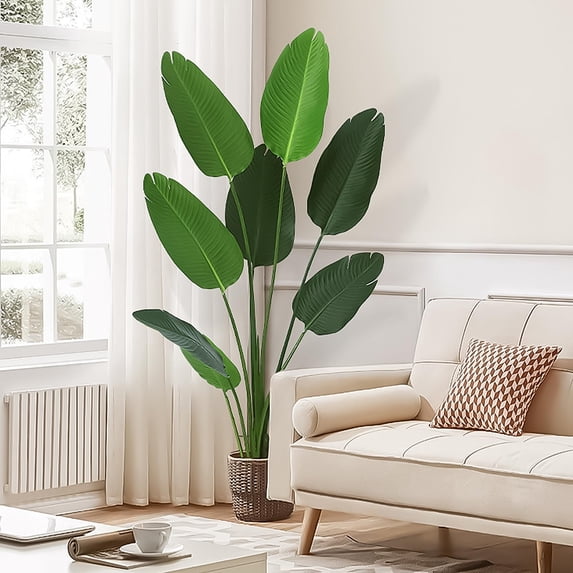 Artificial Bird of Paradise Plant, Fake Banana Leaf Plant for Indoors and Outdoors,Tropical Palm Tree with 13 Trunks in Pot, Perfect Faux Plant for Home Indoor Outdoor Office Modern Decor