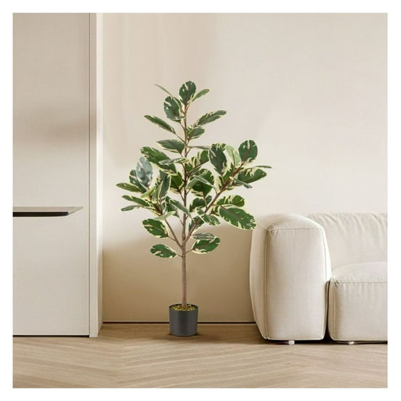 Artificial Bird of Paradise Plants 2 Pack, 4.3ft Tall Fake Banana Leaf Tree, Indoor Outdoor Tropical Plants for Home Office Decor, Realistic PEVA Greenery with Cement Pot