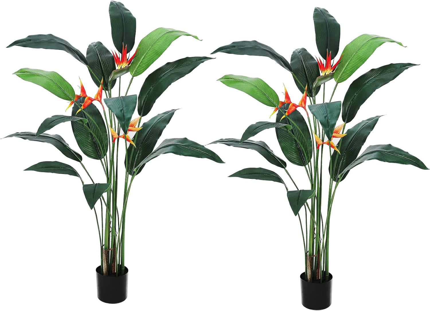 Artificial Bird of Paradise Tree 6FT(72in) Fake Palm Tree for Indoor Outdoor Modern Decor Faux Plants for Home Office Perfect Housewarming Gift with 14 Trunks Faux Leaves and 3 Flowers 2 Pack