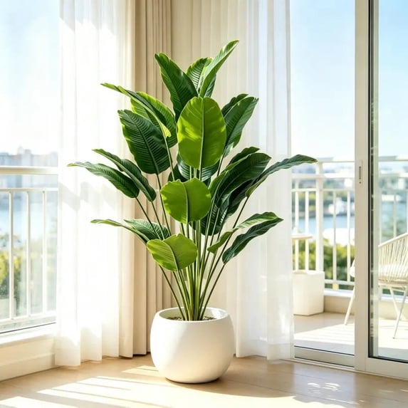 Fake Plaster Tree Artificial Bird of Paradise Tree, Plastic Fake Banana Leaves Tropical ...