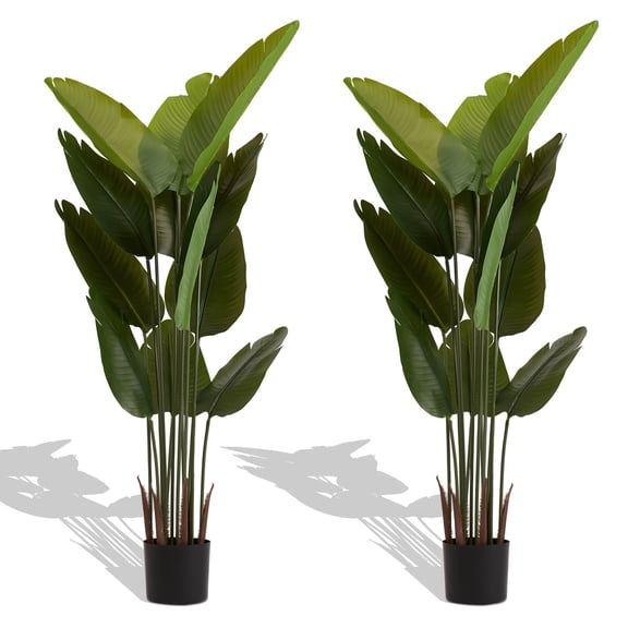 VTNG 5.2FT Artificial Bird of Paradise Plants, Faux Tropical Palm Trees in Pots for Indoor Outdoor Home Office Garden Decor, 2pcs Set