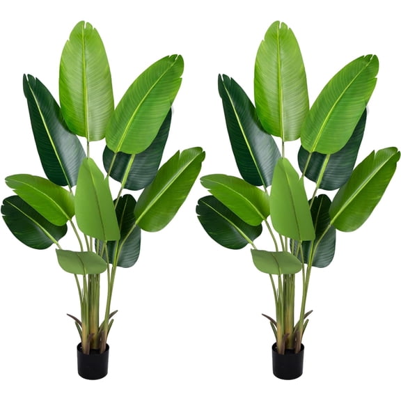 Artificial Bird of Paradise Plant 5 Ft with 10 Trunks Faux Tropical Palm Tree in Pot for Indoor Outdoor Office Decor 2 Pack