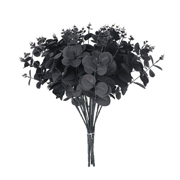 Artificial Black Eucalyptus Stems 3Pcs, 17.7" Eucalyptus Leaves Branches Bouquet for Flower Arrangement DIY, Black Silk Flowers for Home Halloween Farmhouse Decor (Black)