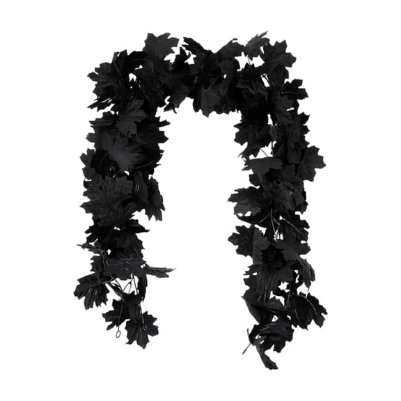 Artificial Black Maple Leaf Garland, 5.57ft Faux Dark Foliage Vine, Spooky Indoor Outdoor Hanging Ornament for Halloween Party Decoration