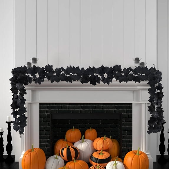 Artificial Black Maple Leaf Vines for Halloween Decoration, Plastic Material, 68.89 Inches Long, Hanging Design for Walls or Parties
