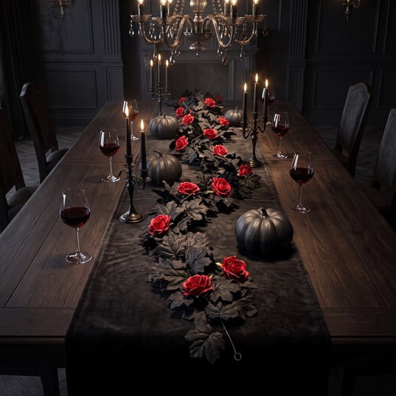 Artificial With Black Maple Leaves And Red Roses For Halloween Gothic Decorative Artificial Flower Garland For Fireplaces And Stairs 180cm Length Available