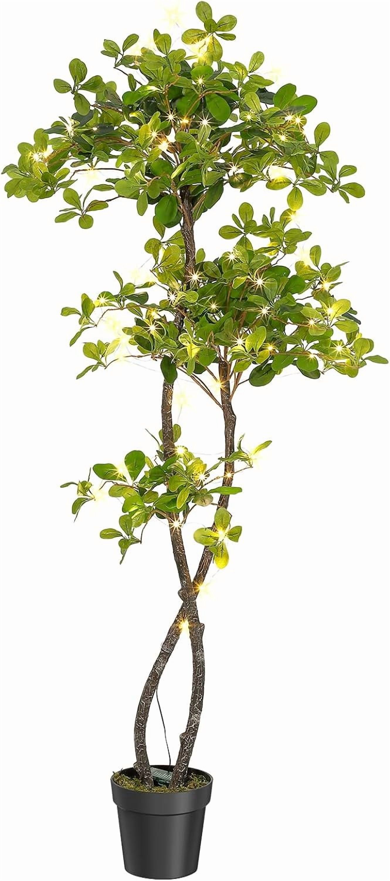 Trilenars Artificial Black Olive Tree,5Ft Tall Faux Olive Tree in Pot with 2 Tier,Fake Plants with 50 Lights and Dimmer for Indoor Living Room