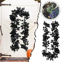Artificial Black Rose Leaf Vine Garland 6FT Halloween Fall Thanksgiving Decor for Indoor Outdoor Home Party Wedding Fireplace Wall Hanging Decoration Spooky Elegant