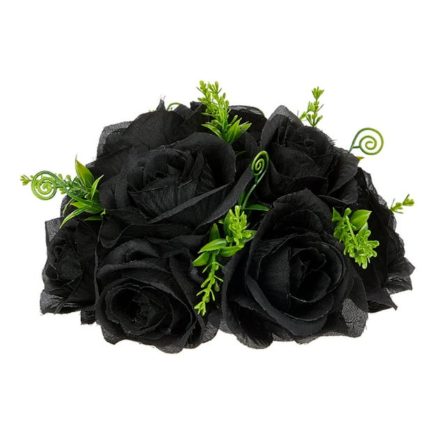 Artificial Black Silk Rose Ball Real Touch Simulated Flower Bouquet