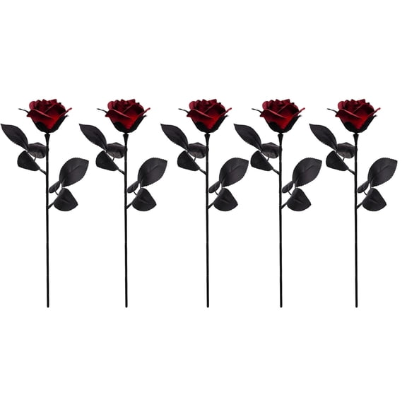 Artificial Black White Gradient Silk Roses 5 Pack, Gothic Fake Rose Flowers Spooky Decor, Halloween Party Table Centerpiece and Home Decor