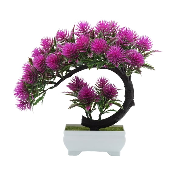 Artificial Blossom Bonsai Tree, Cosmug Fake Potted Plant, Decorative Desk Ornament, for Home, Office, Birthday Gift and Housewarming Present, Violet