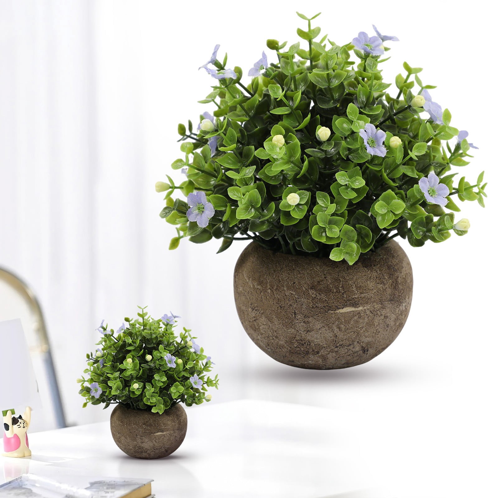 Artificial Blue Eucalyptus Topiary Plant, Faux Small Greenery in Pot ...