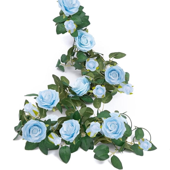 Artificial Blue Rose Vines, Floral Garlands, Total Fake Vine Silk Flower Garland for Indoor Outdoor Home Wedding Decorations Arch Garden Ceremony Background Outdoor Wall Decor