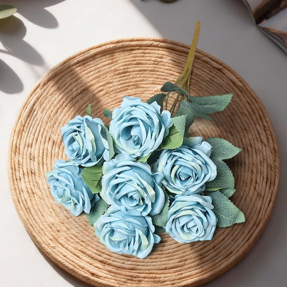 Artificial Blue Roses Bouquet, Teal Roses Fake Flowers for Wedding Decor, Prom Corsage & Floral Arrangements
