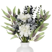 Artificial Blue and White Flower Bouquet - 18.5 Inch Silk Floral Arrangement for Wedding Centerpieces and Vase Decor