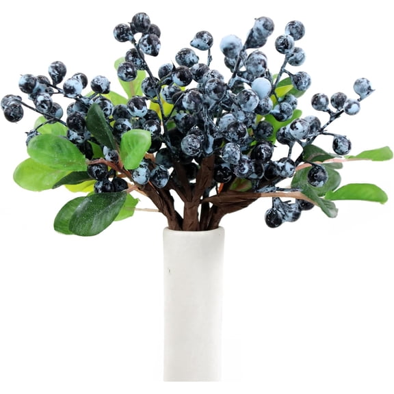 Artificial Blueberries Stems,3pcs Fake Berries Fruit Decor Plastic Artificial Fruit Fake Blueberries for Bouquet Home Kitchen Party Wedding Hotel Decorations(Blue Berries)