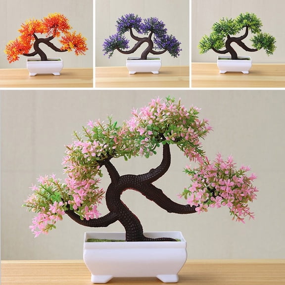 Artificial Bonsai Fake Flower Simulation Plant Bonsai Potted Home/Office Decor Green Smile Home