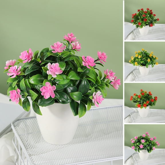 Artificial Bonsai - Faux Plants Simulated Tea Rose Indoor Small Fake Plants Decor with Pots for Home Table Office Desk Farmhouse Decorations