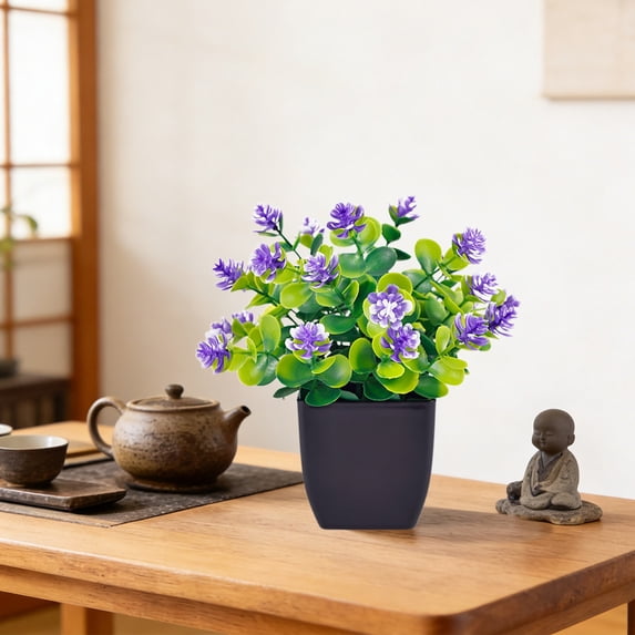 Artificial Bonsai Plant in Black Pot Plastic Decorative Desktop Greenery for Home Office Windowsill Shelf Long Lasting No Maintenance