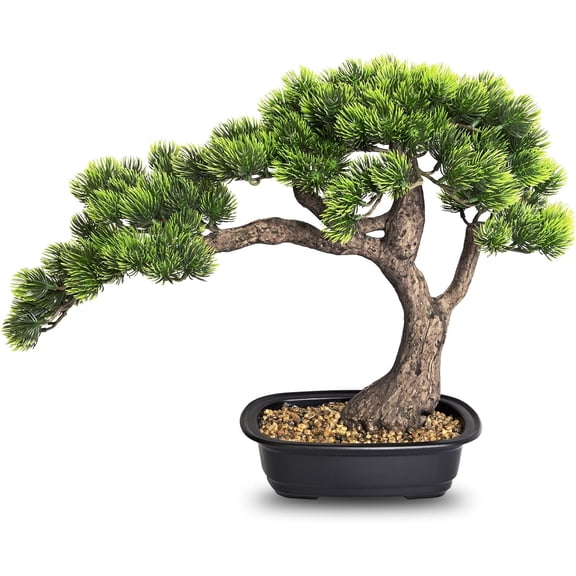 Artificial Bonsai Tree 15 Inch Faux Pine Potted Plant for Indoor Desk or Table Decor