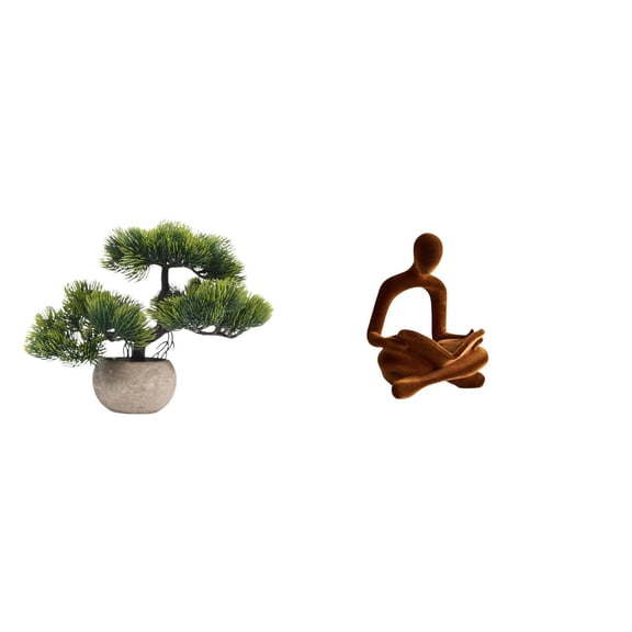 Artificial Bonsai Tree Abstract Thinker Statue Resin Material Decorative Sculpture for Office Desktop Table Home Decor
