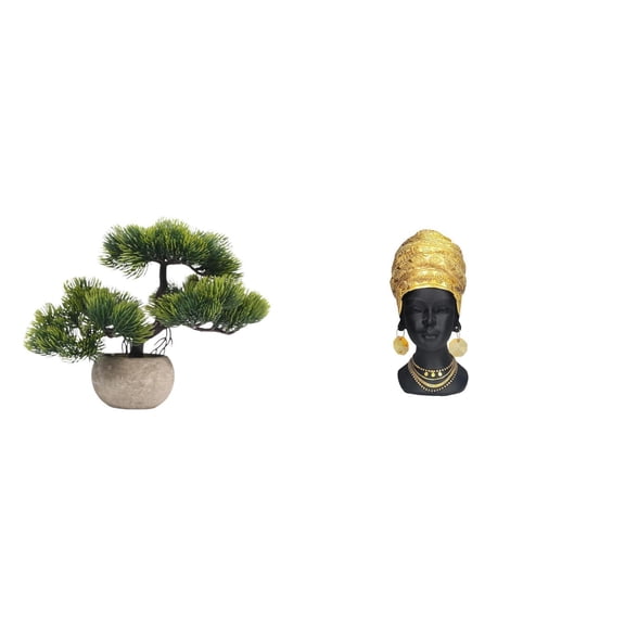 Artificial Bonsai Tree African Woman Statue Resin Figurine Ornament Creative Centerpiece for Living Room Decoration