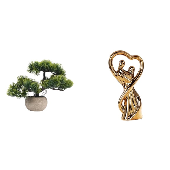 Artificial Bonsai Tree Couple Figurine Faux Plant Ceramic Material for Home Decor Anniversary Gift Scene