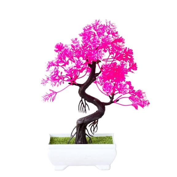 Artificial Bonsai Tree, Fake Cherry Blossom Flower Potted Plant, Faux Lifelike Desktop Tree with White Pot, Decorative Artificial Floral Bonsai for Home Office Living Room Desk Decor