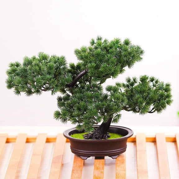 USHOBE Green Artificial Bonsai Pine Tree Faux Plant for Living Room and Office Display