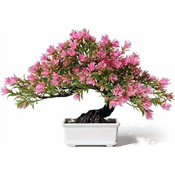 Artificial Bonsai Tree Fake Plants for Home Decor, Living Room Bathroom Bookshelf Entryway Table Wall Shelf Modern Farmhouse Decor, 9.5" Tall, Pink