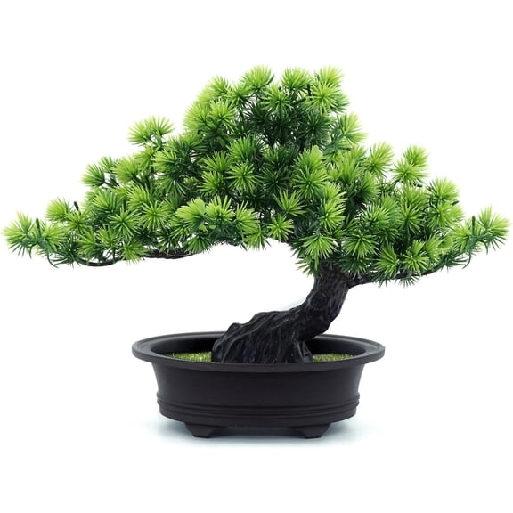 Artificial Bonsai Tree Fake Plants for Home Decor, Living Room Bathroom Bookshelf Entryway Table Wall Shelf Modern Farmhouse 9.5" Tall, Green
