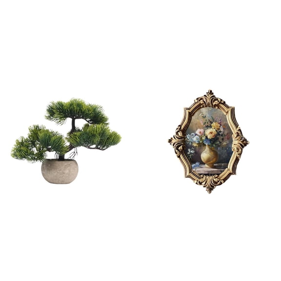 Artificial Bonsai Tree Faux Plant Picture Frame Resin Material for Indoor Desktop Home Decoration Living Room Display