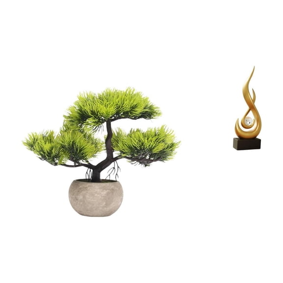 Artificial Bonsai Tree Fire Sculpture Faux Plant Resin Material for Home Office Desk Table Decoration Set