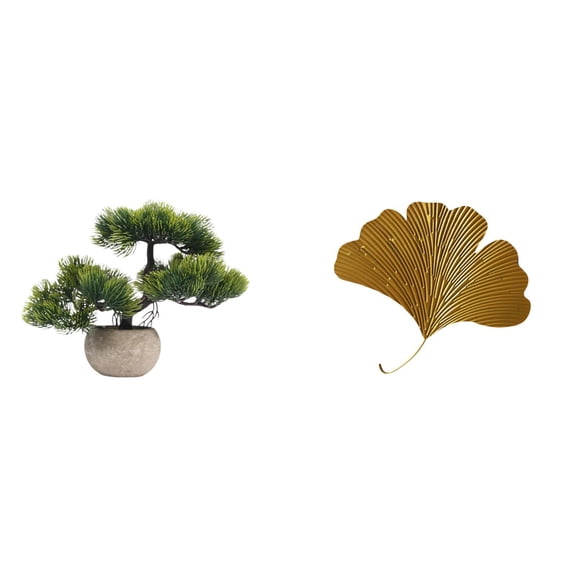 Artificial Bonsai Tree Ginkgo Leaves Wall Sculpture Faux Plant Wrought Iron Material for Living Room Office Decor