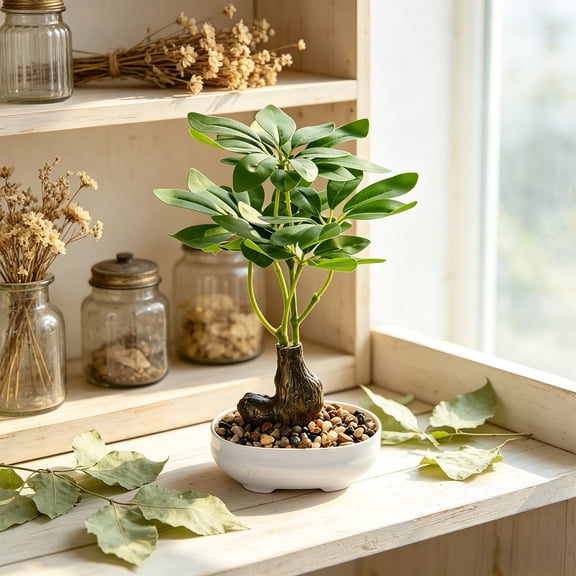Artificial Bonsai Tree Potted Plant Fake Greenery For Home Office Desk Decor,A