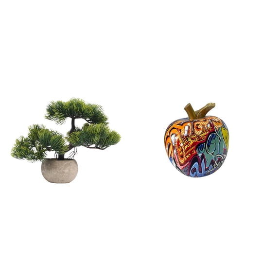 Artificial Bonsai Tree Resin Sculpture Faux Plant Creative Graffiti Design for Desktop Office Home Decor Gift