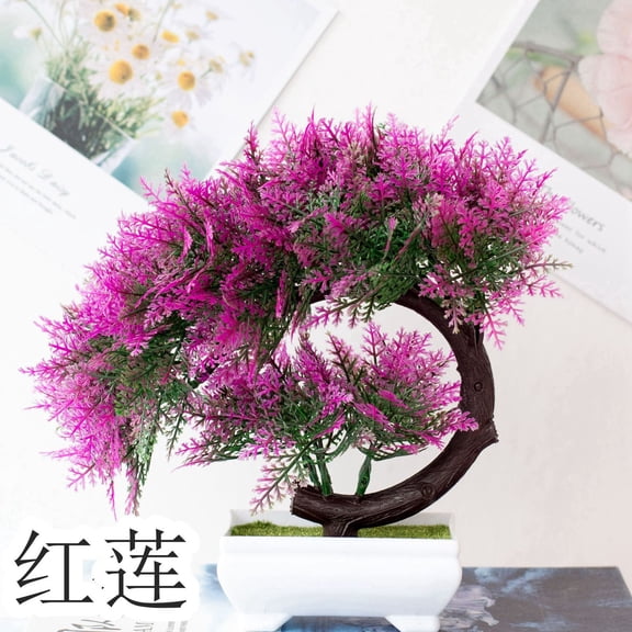 Artificial Bonsai Tree Small Desk Plant | Realistic PVC Plastic Potted Flower | Fake Decorative Plant for Home Room Office Table | 28cm Tall with White Pot