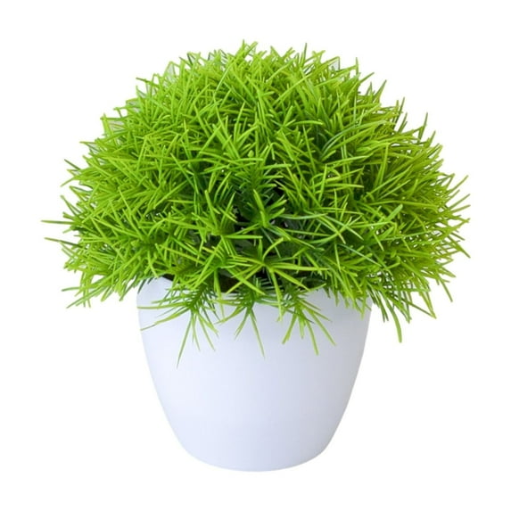 Artificial Bonsai Tree - Small Fake Potted Plants for Indoor Decor, Realistic Desktop Miniascape with Green Grass and Bamboo Leaves for Home, Office, and Table Centerpieces